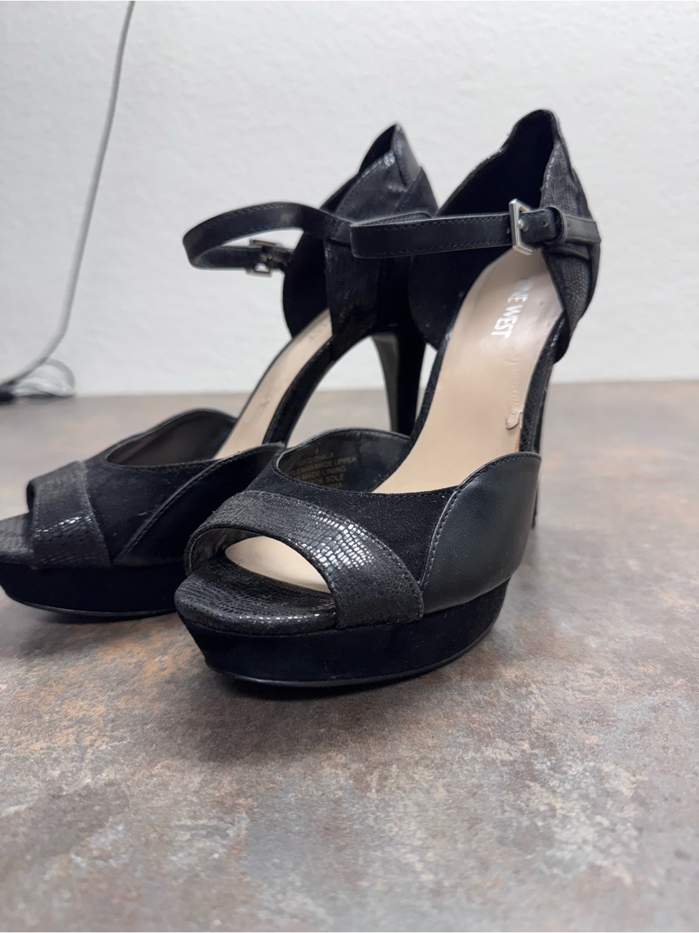 Nine West Black Open-Toe Platform Heels with Ankle Strap